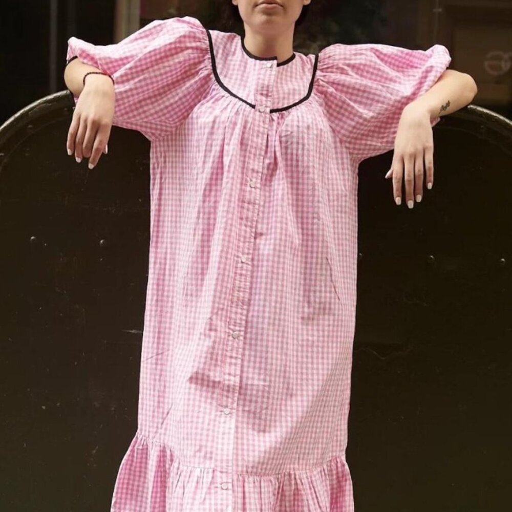 Batsheva pearl snap house dress w/pockets